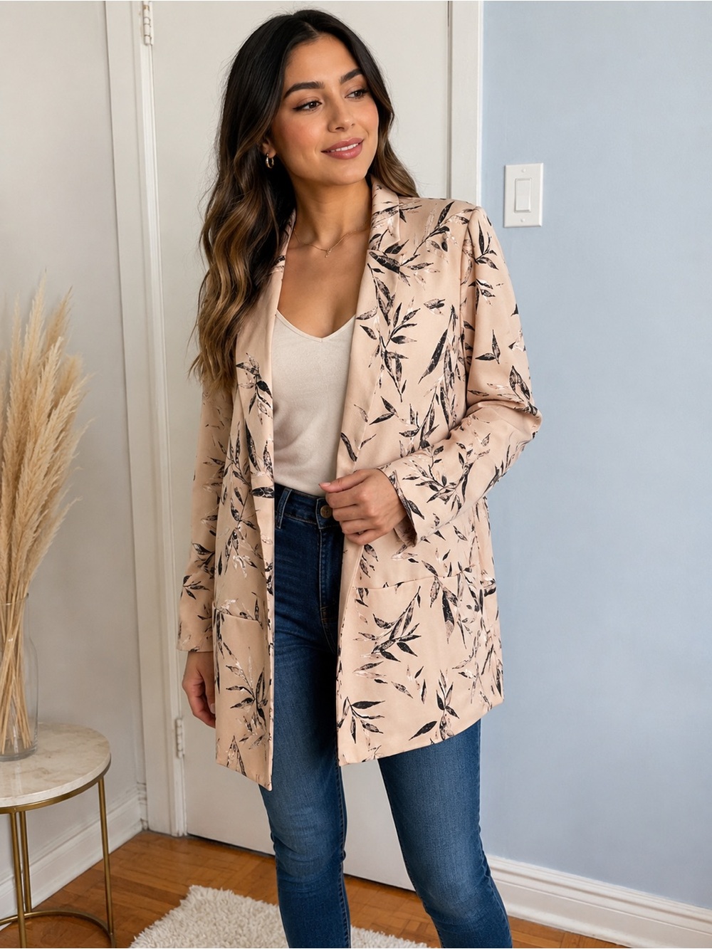 Dynamite Blush Pink Botanical Print Blazer